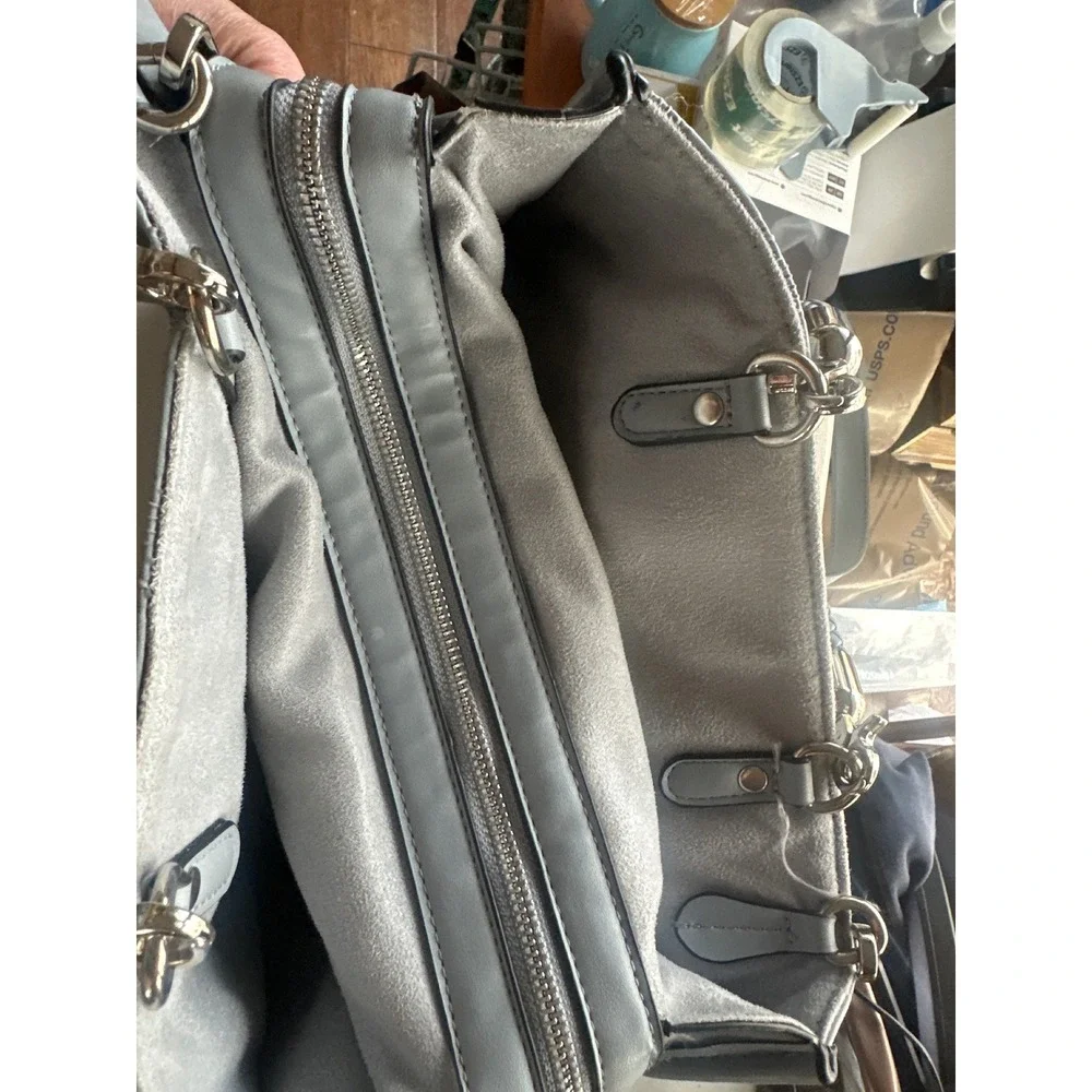 Steve‎ Madden Monogram  Bjeanee Crossbody Bag Blue Grey Silver Hardware